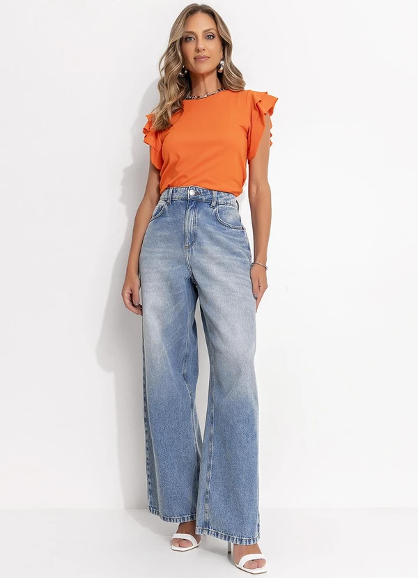 Quintess - Blusa Laranja em Malha de Algodão Penteado 4