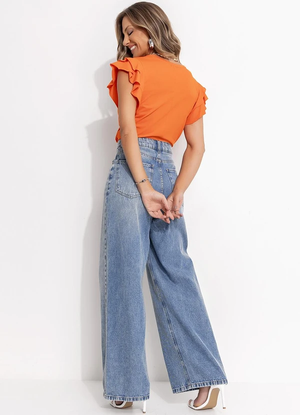 Quintess - Blusa Laranja em Malha de Algodão Penteado 3