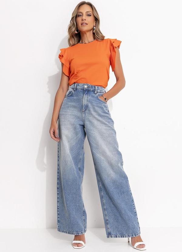 Quintess - Blusa Laranja em Malha de Algodão Penteado 5