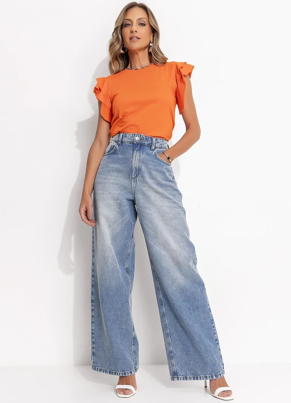 Quintess - Blusa Laranja em Malha de Algodão Penteado 2