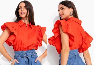 Blusa Laranja Escuro em Tricoline