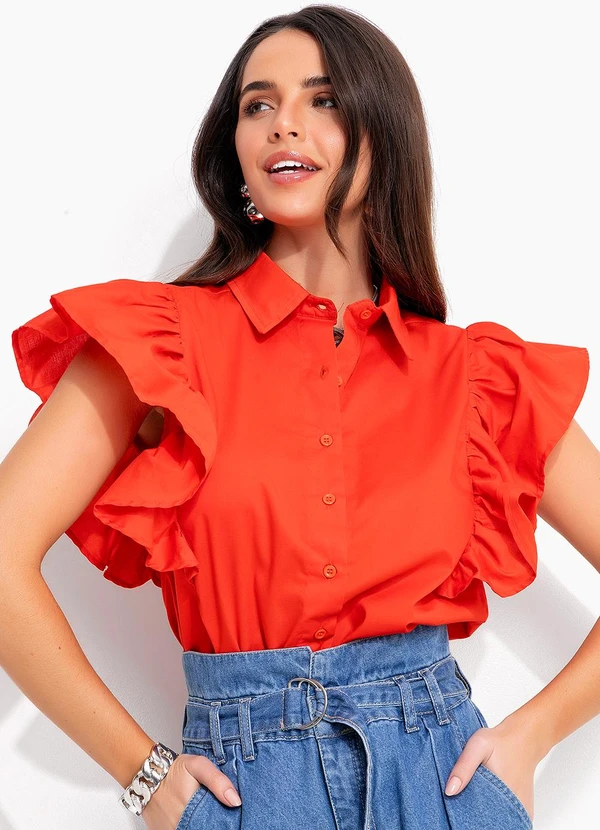 Quintess Blusa Laranja Escuro em Tricoline