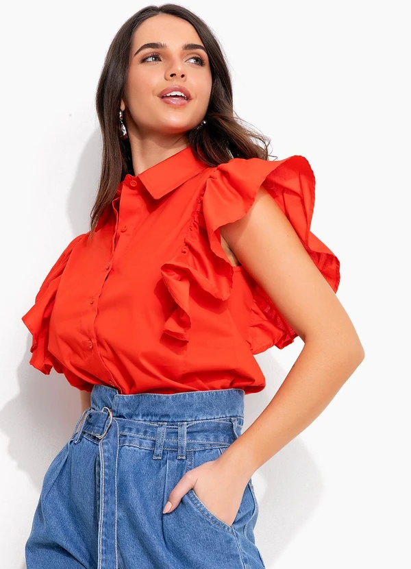 Quintess - Blusa Laranja Escuro em Tricoline 5