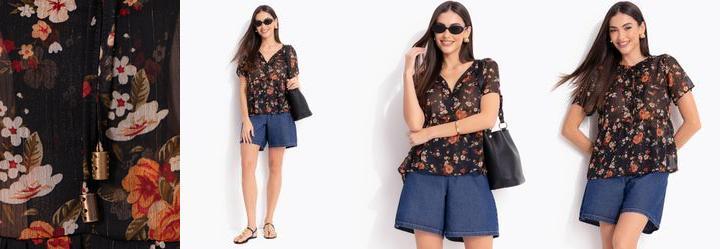 Blusa Liberty Preto em Chiffon