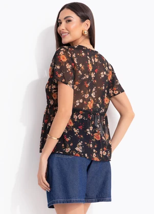Quintess - Blusa Liberty Preto em Chiffon - QUINTESS