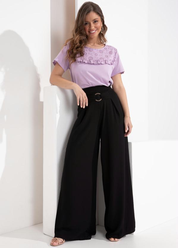 Quintess - Blusa Lilás com Recorte e Babado em Laise 3