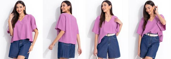 Blusa Lil�s em Tecido de Alfaiataria