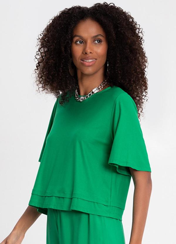 Lunender - Blusa Lisa Barra Dupla Malha Crepe Verde 1