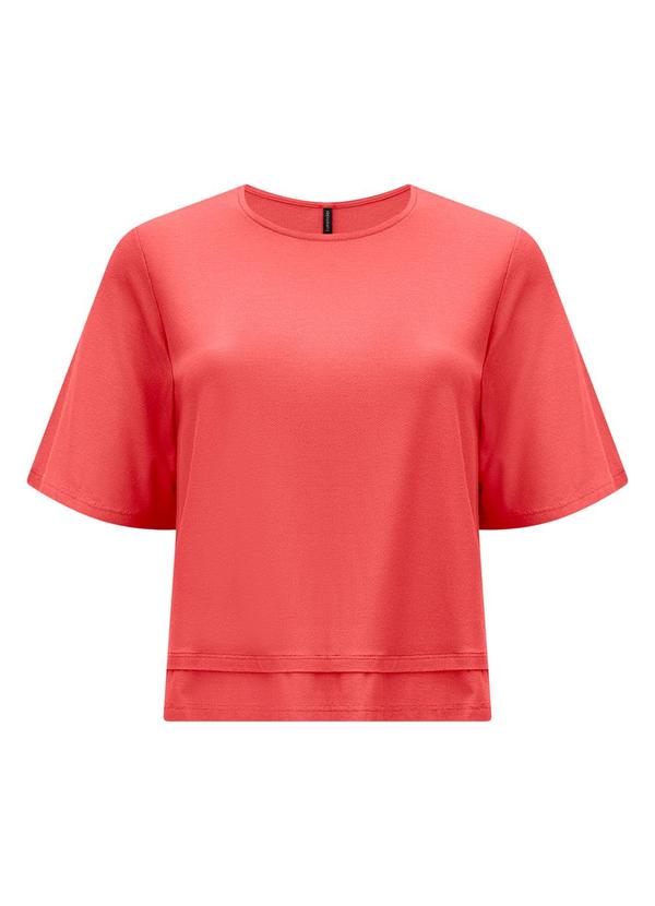 Lunender - Blusa Lisa Manga Média Barra Dupla Crepe Laranja