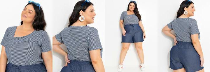 Blusa Listrada Azul em Malha Listrada.