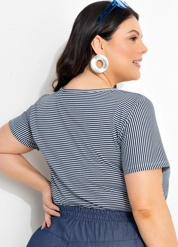 Marguerite - Blusa Listrada Azul em Malha Listrada. 5