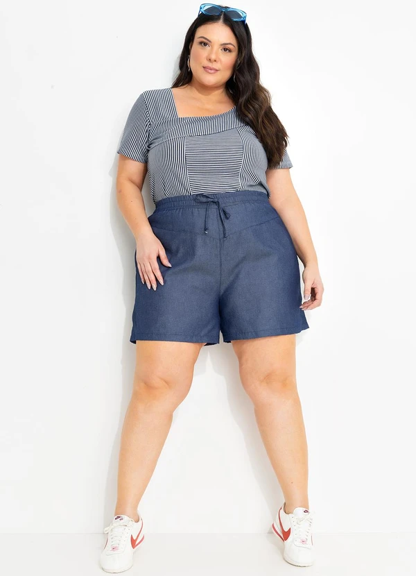 Marguerite - Blusa Listrada Azul em Malha Listrada. 4