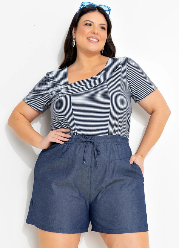 Marguerite - Blusa Listrada Azul em Malha Listrada. 1