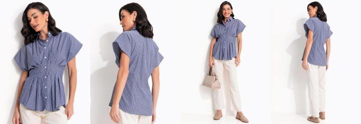 Blusa Listrada Azul em Tecido Plano