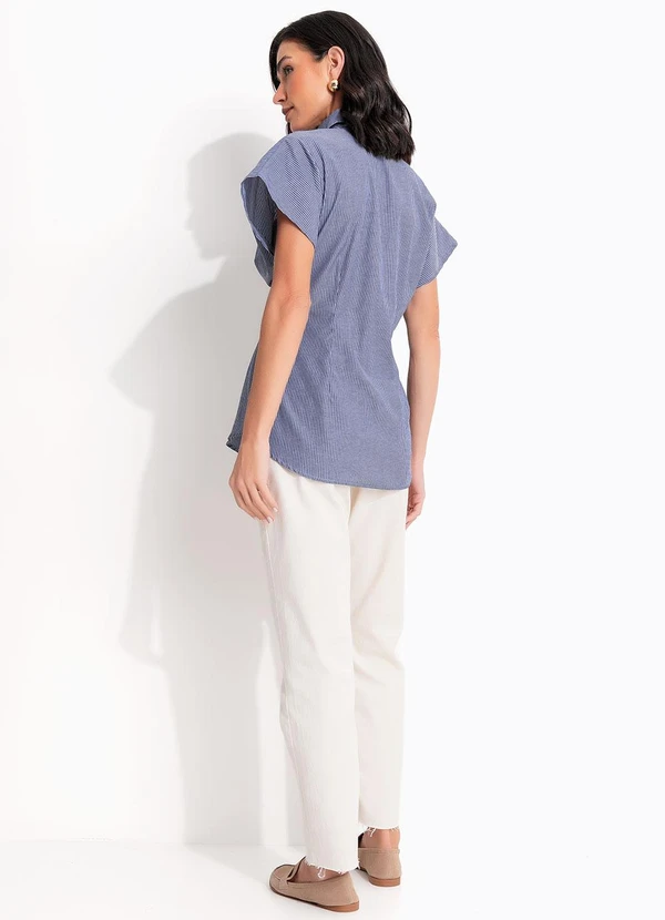 Quintess - Blusa Listrada Azul em Tecido Plano 2