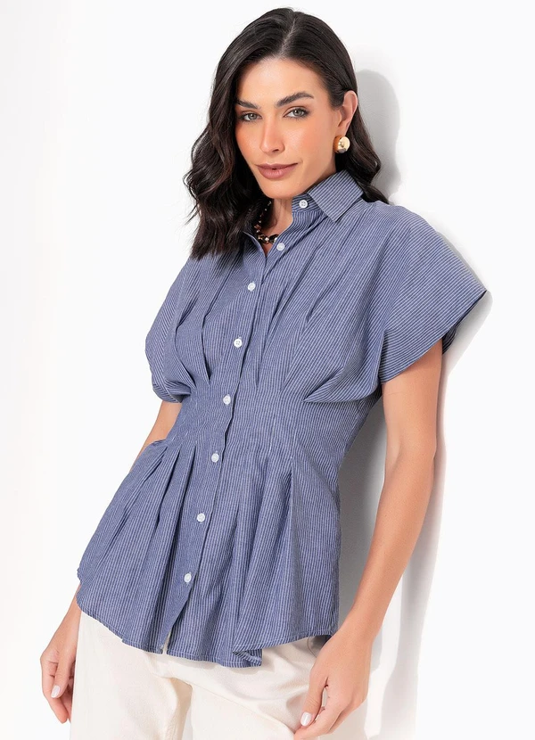 Quintess - Blusa Listrada Azul em Tecido Plano 6