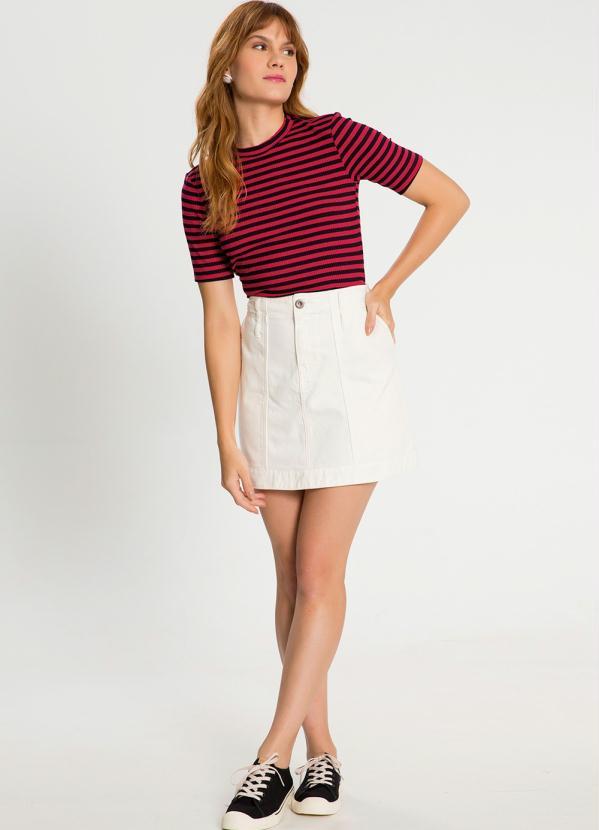 Lunender - Blusa Listrada Canelada com Gola Vermelho 3