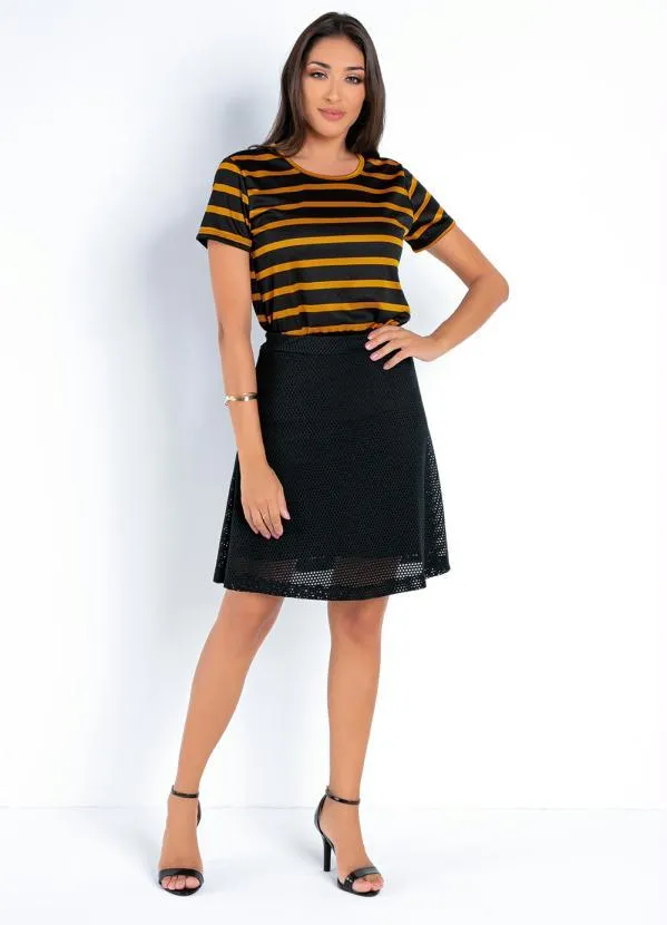 Moda Pop - Blusa Listrada Caramelo com Mangas Curtas 3