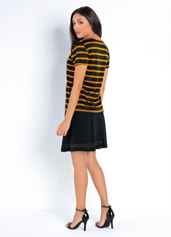 Moda Pop - Blusa Listrada Caramelo com Mangas Curtas 4