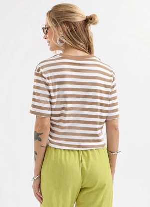 Cativa - Blusa Listrada com Bordado em Algodão Marrom - CATIVA