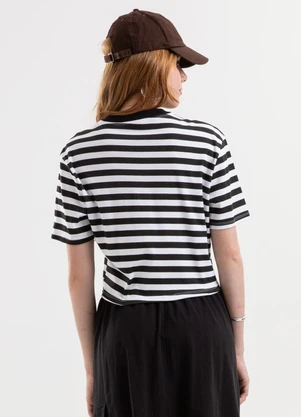 Cativa - Blusa Listrada com Bordado em Algodão Preto - CATIVA