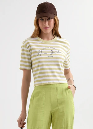 Cativa - Blusa Listrada com Bordado em Algodão Verde - CATIVA