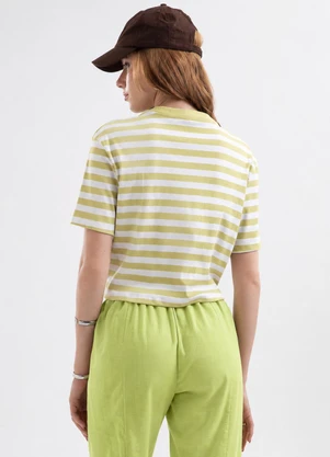 Cativa - Blusa Listrada com Bordado em Algodão Verde - CATIVA