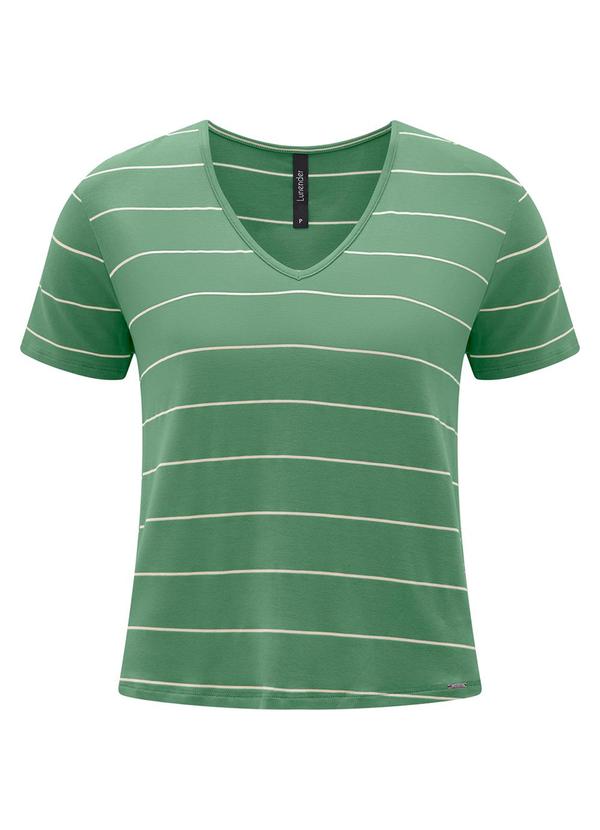 Lunender - Blusa Listrada com Decote em V Verde 5