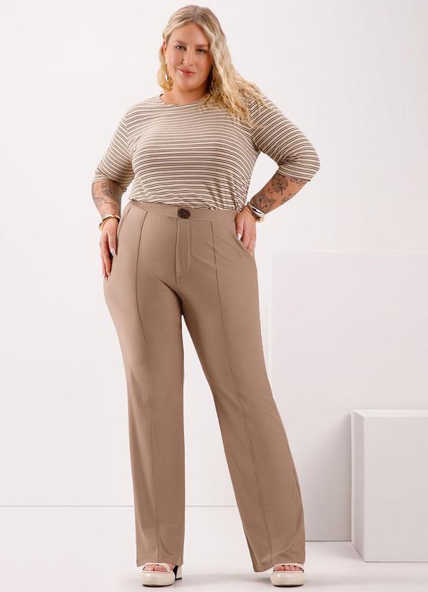 Lunender Mais Mulher - Blusa Listrada de Mangas Curtas em Malha Bege 3