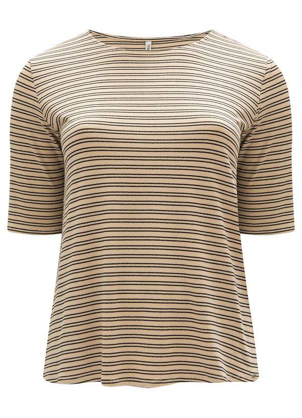 Lunender Mais Mulher - Blusa Listrada de Mangas Curtas em Malha Bege 4