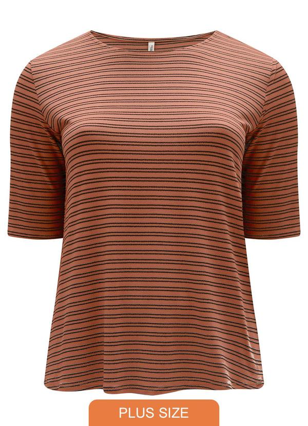 Lunender Mais Mulher - Blusa Listrada de Mangas Curtas em Malha Laranja