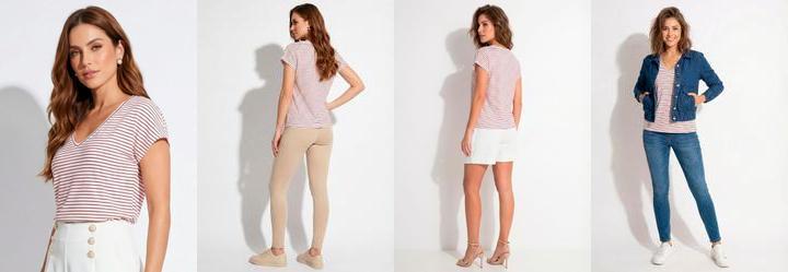 Blusa Listrada em Malha Canelada