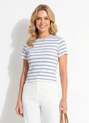 Quintess - Blusa Listrada em Malha Canelada - QUINTESS