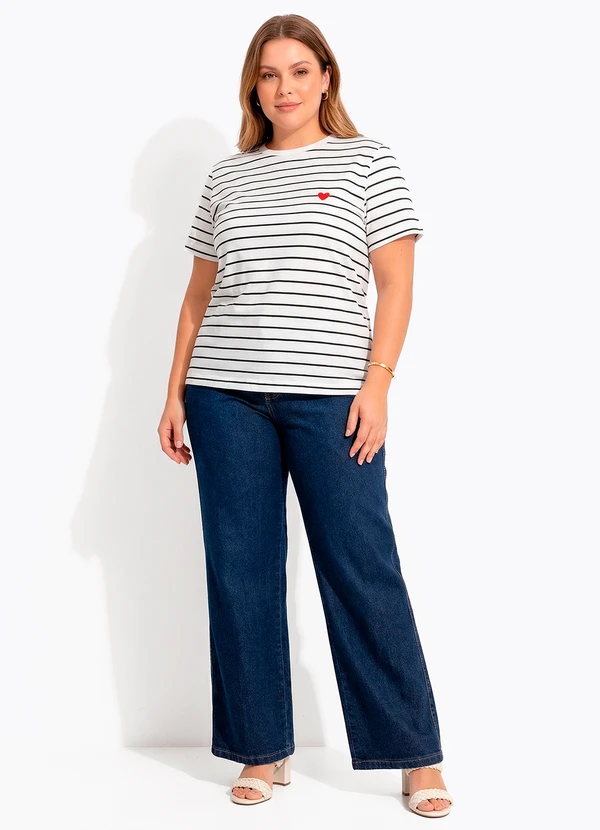 Quintess - Blusa Listrada em Malha de Algodão com Bordado de Coração 6
