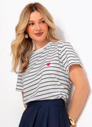 Blusa Listrada em Malha de Algod�o com Bordado de Cora��o