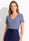 Quintess - Blusa Folhagem Orgânica em Malha de Viscose Crep - variação: Listrada