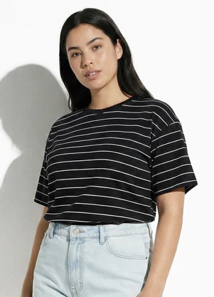 Fakini - Blusa Listrada Manga Curta Preto - FAKINI