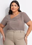 Blusa Listrada Marrom em Malha Listrada.