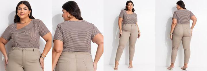 Blusa Listrada Marrom em Malha Listrada.