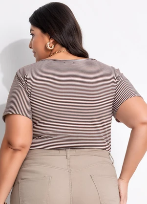 Marguerite - Blusa Listrada Marrom em Malha Listrada. - MARGUERITE