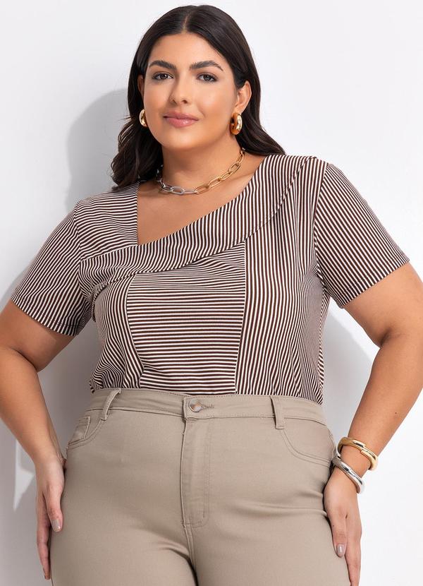 Blusa (Listrada Marrom) em Malha Listrada.