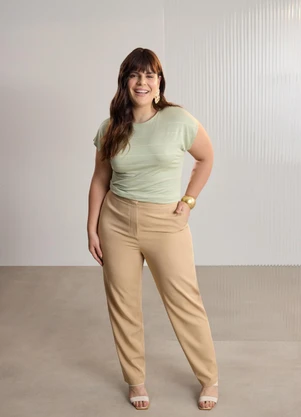 Lunender Mais Mulher - Blusa Listrada Plus Size de Mangas Curtas Verde - LUNENDER MAIS MULHER