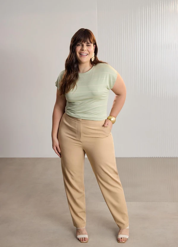 Lunender Mais Mulher - Blusa Listrada Plus Size de Mangas Curtas Verde