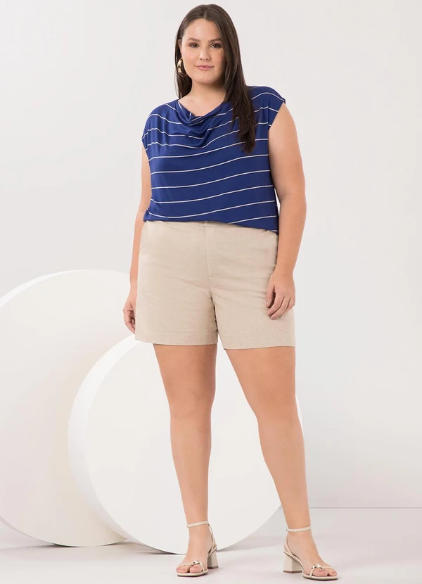 Lunender Mais Mulher - Blusa Listrada Plus Size e Gola Degagê Azul 3