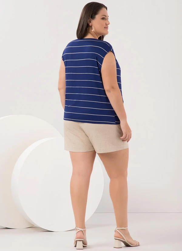 Lunender Mais Mulher - Blusa Listrada Plus Size e Gola Degagê Azul 4