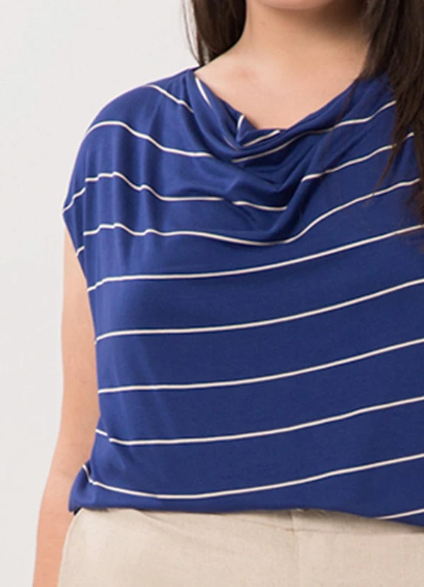 Lunender Mais Mulher - Blusa Listrada Plus Size e Gola Degagê Azul 5