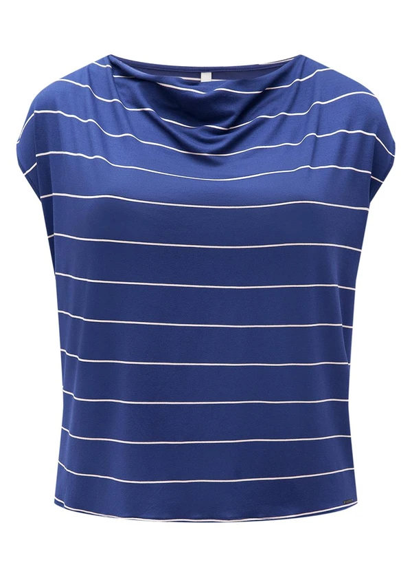 Lunender Mais Mulher - Blusa Listrada Plus Size e Gola Degagê Azul 6