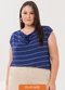 Lunender Mais Mulher - Blusa Listrada Plus Size e Gola Degagê Verde - variação: Azul