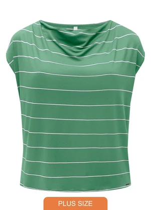 Lunender Mais Mulher - Blusa Listrada Plus Size e Gola Degagê Verde - LUNENDER MAIS MULHER