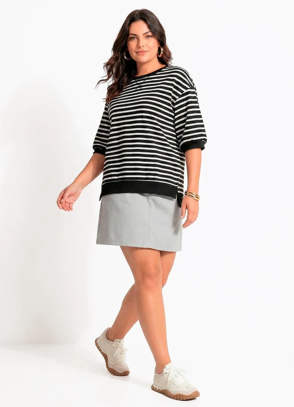 Quintess - Blusa Listrada Preta em Moletinho de Algodão 11